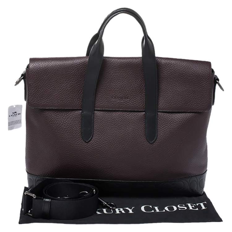 Pre Owned Coach Burgundy/Black Leather Hamilton Portfolio Briefcase              
