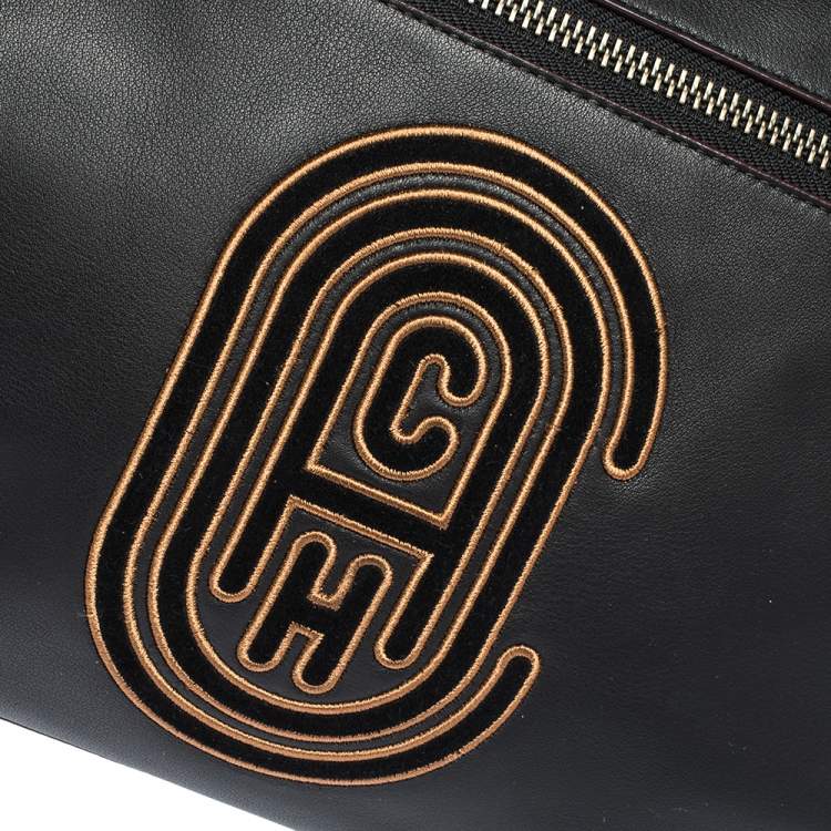 Pre Owned Coach Black Logo Patch Leather Rivington Messenger Bag