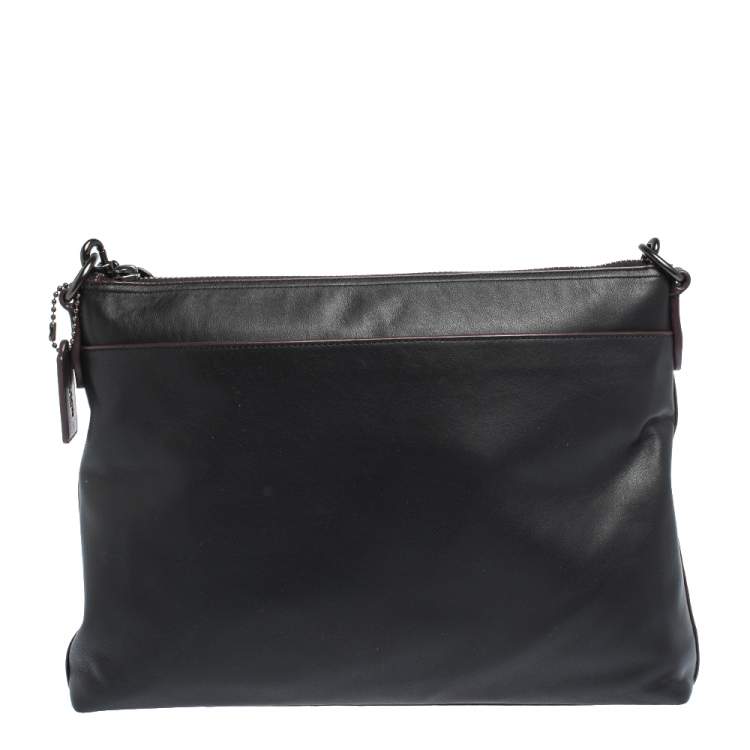 Pre Owned Coach Black Logo Patch Leather Rivington Messenger Bag