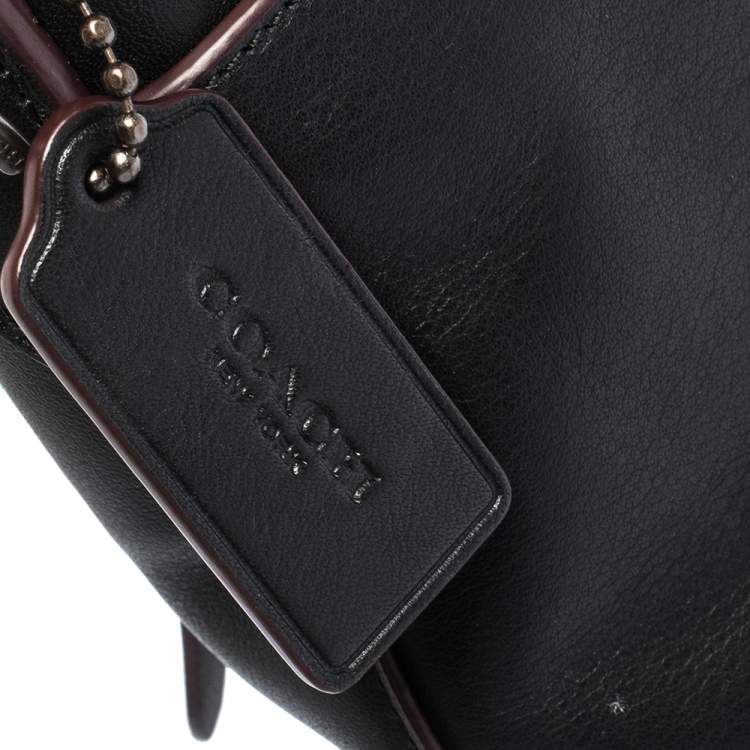 Pre Owned Coach Black Logo Patch Leather Rivington Messenger Bag
