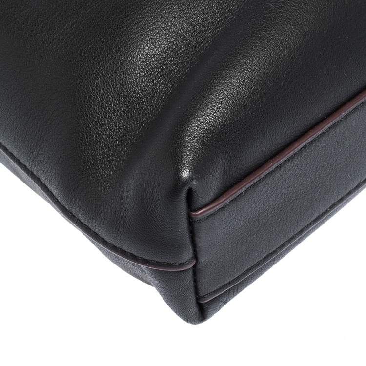 Pre Owned Coach Black Logo Patch Leather Rivington Messenger Bag