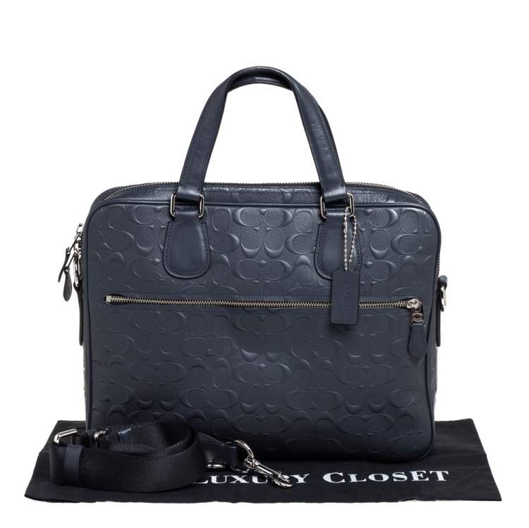 Pre Owned Coach Dark Blue Coated Canvas Hudson Slim Laptop Bag