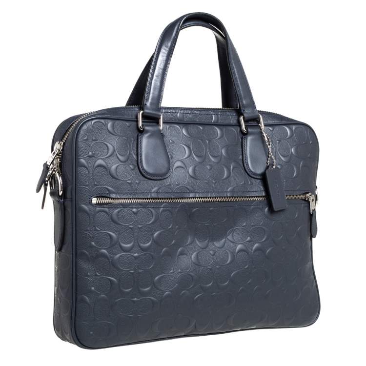 Pre Owned Coach Dark Blue Coated Canvas Hudson Slim Laptop Bag