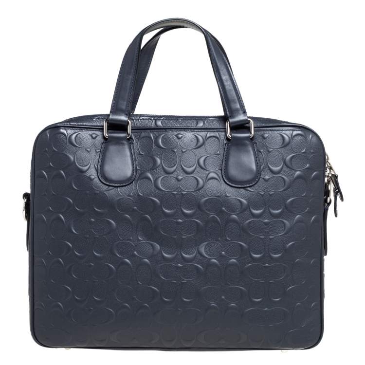 Pre Owned Coach Dark Blue Coated Canvas Hudson Slim Laptop Bag
