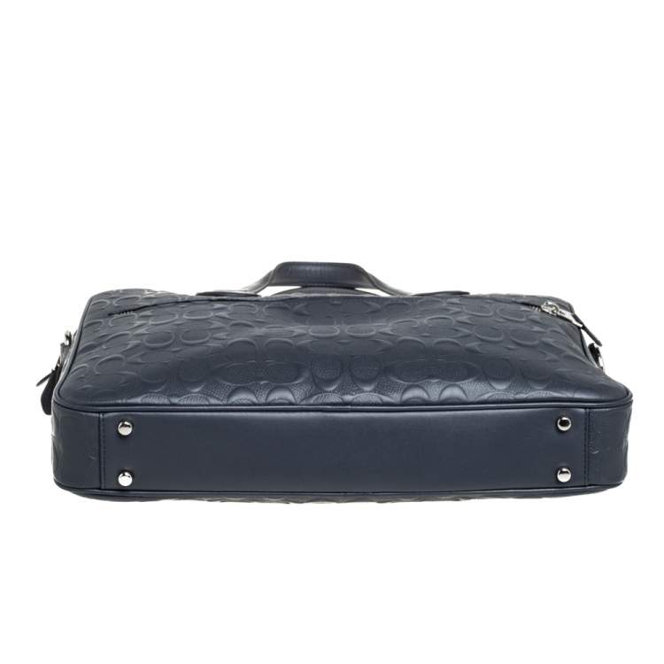 Pre Owned Coach Dark Blue Coated Canvas Hudson Slim Laptop Bag