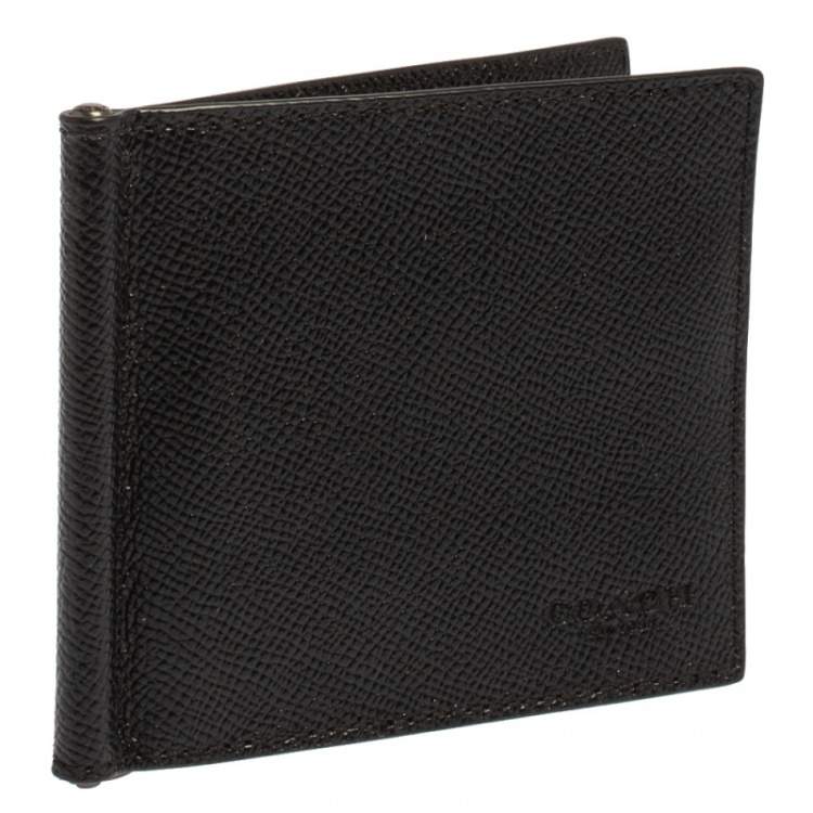 Pre Owned Coach Black Leather Money Clip Bifold Wallet