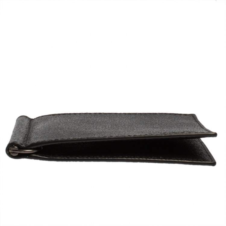 Pre Owned Coach Black Leather Money Clip Bifold Wallet