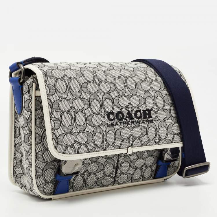 Pre Owned Coach Grey/White Siganture Jacquard Canvas League Messenger Bag