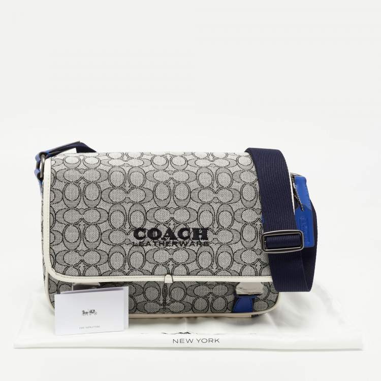 Pre Owned Coach Grey/White Siganture Jacquard Canvas League Messenger Bag