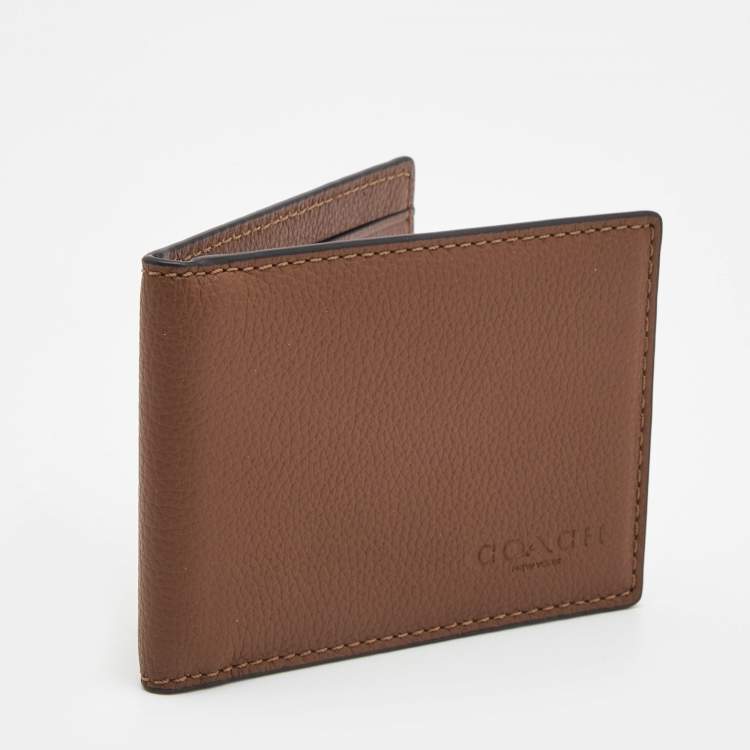 Pre Owned Coach Brown Leather Bifold Card Case  