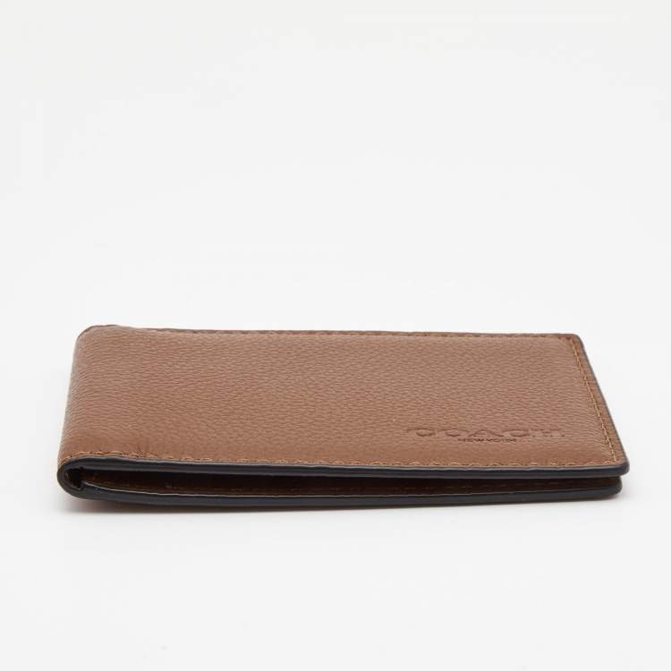 Pre Owned Coach Brown Leather Bifold Card Case  