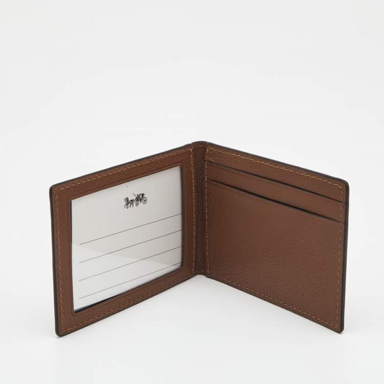 Pre Owned Coach Brown Leather Bifold Card Case  