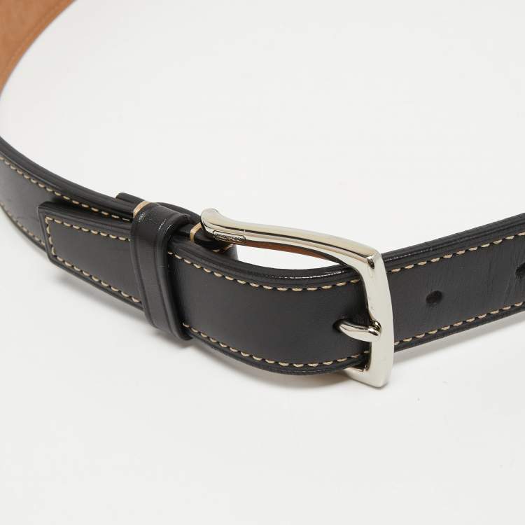Pre Owned Coach Black Leather Buckle Belt 85CM