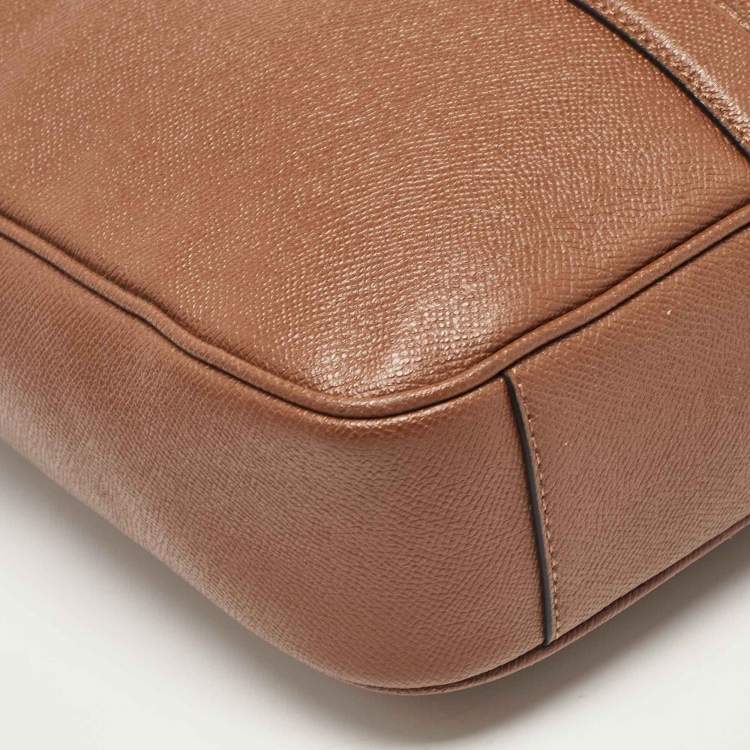 Pre Owned Coach Brown Leather Double Zip Metropolitan Briefcase Bag