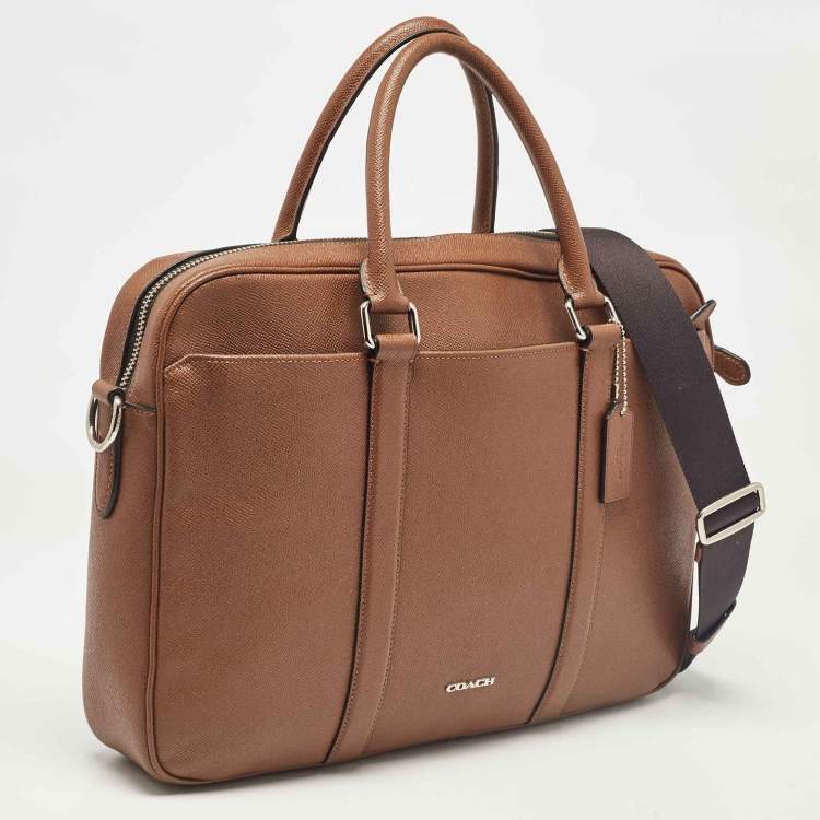 Pre Owned Coach Brown Leather Double Zip Metropolitan Briefcase Bag