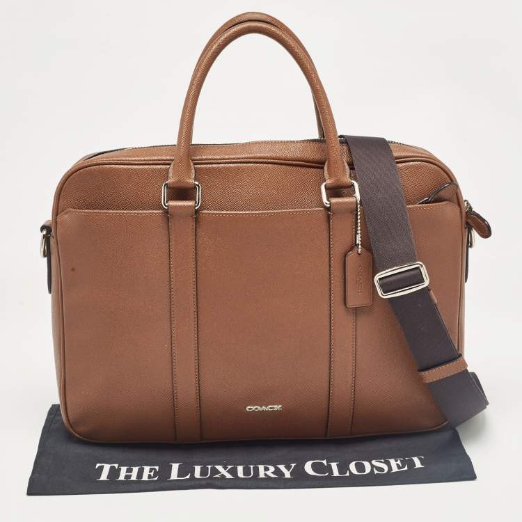Pre Owned Coach Brown Leather Double Zip Metropolitan Briefcase Bag