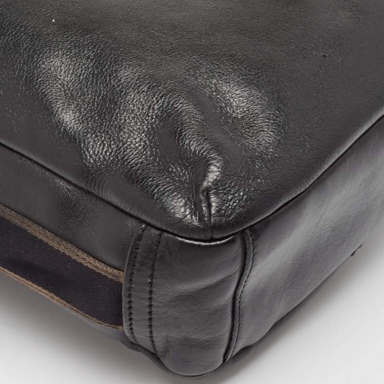Pre Owned Coach Black Leather Heritage Web Messenger Bag