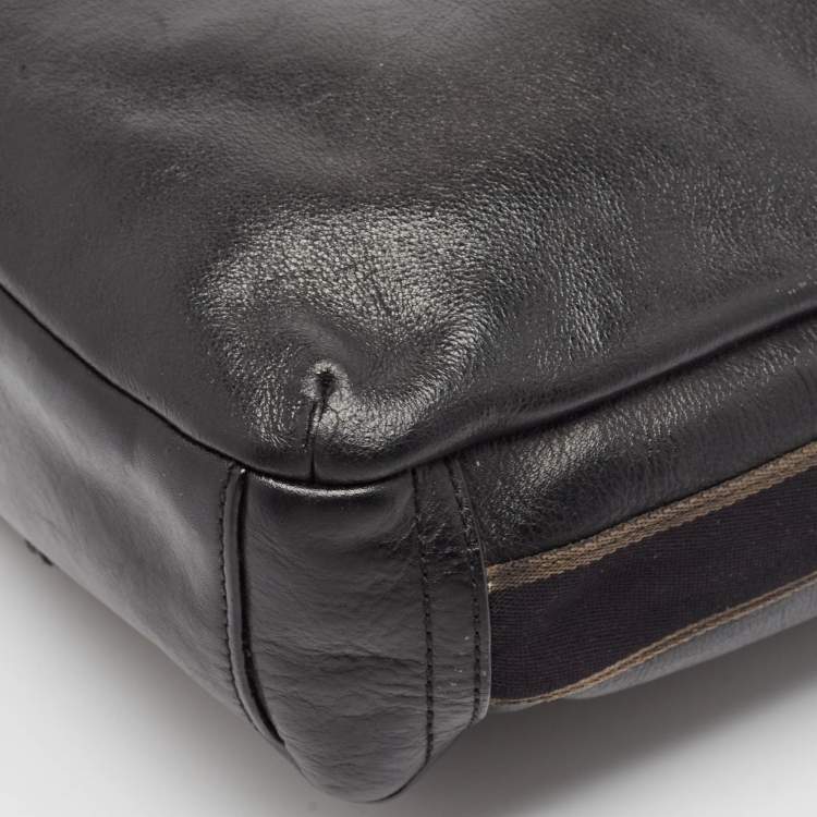 Pre Owned Coach Black Leather Heritage Web Messenger Bag