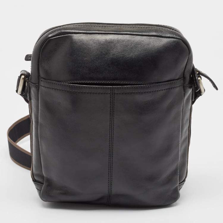 Pre Owned Coach Black Leather Heritage Web Messenger Bag