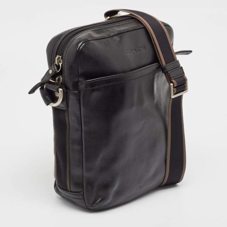 Pre Owned Coach Black Leather Heritage Web Messenger Bag