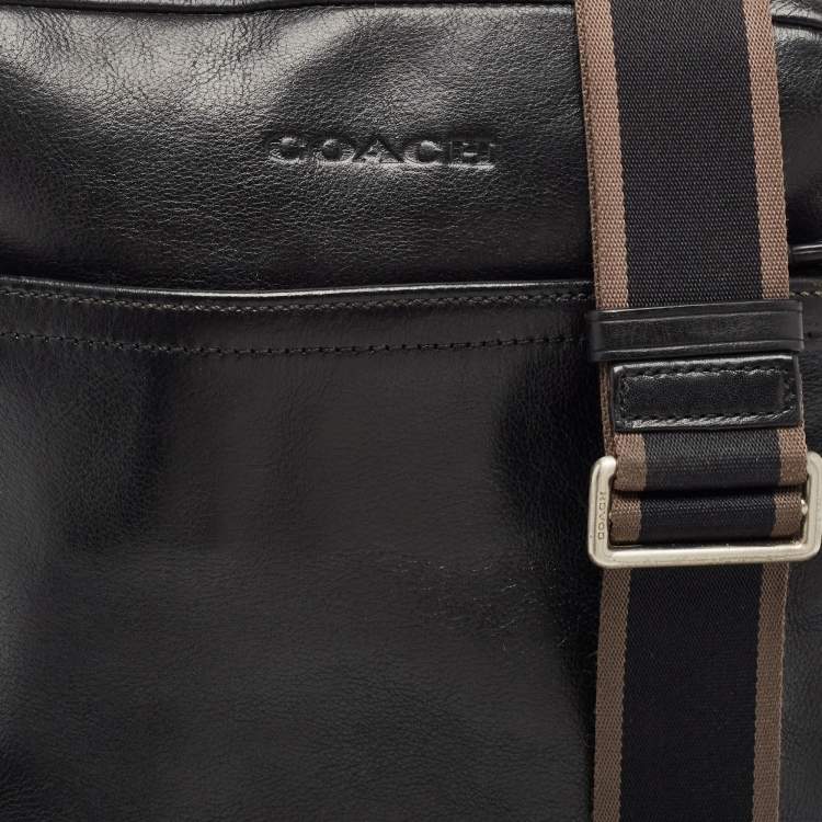 Pre Owned Coach Black Leather Heritage Web Messenger Bag