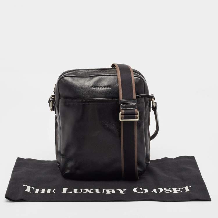 Pre Owned Coach Black Leather Heritage Web Messenger Bag