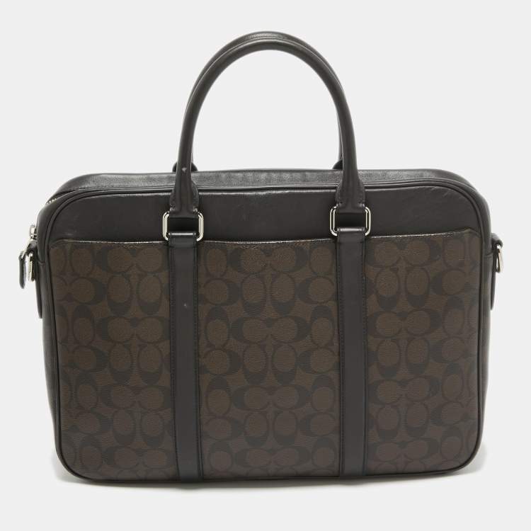Pre Owned Coach Choco Brown Signature Coated Canvas Metropolitan Briefcase/Laptop Bag