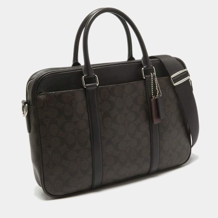 Pre Owned Coach Choco Brown Signature Coated Canvas Metropolitan Briefcase/Laptop Bag