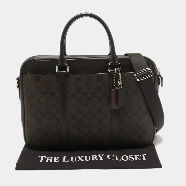 Pre Owned Coach Choco Brown Signature Coated Canvas Metropolitan Briefcase/Laptop Bag