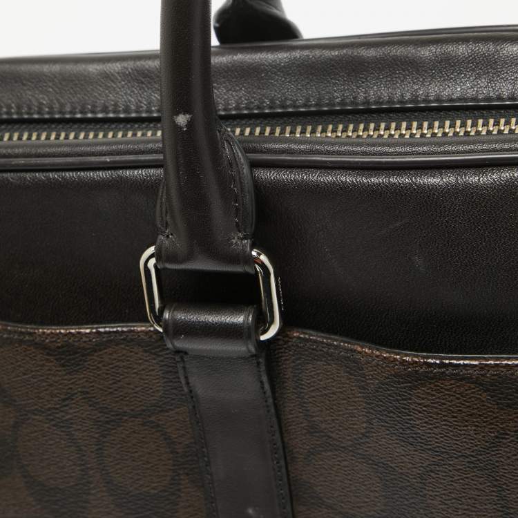 Pre Owned Coach Choco Brown Signature Coated Canvas Metropolitan Briefcase/Laptop Bag
