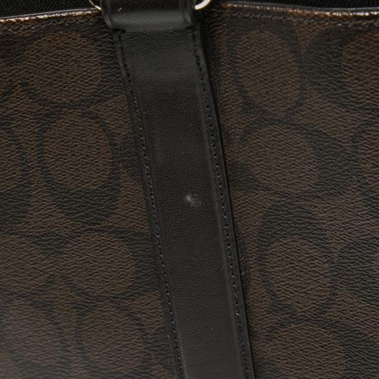 Pre Owned Coach Choco Brown Signature Coated Canvas Metropolitan Briefcase/Laptop Bag