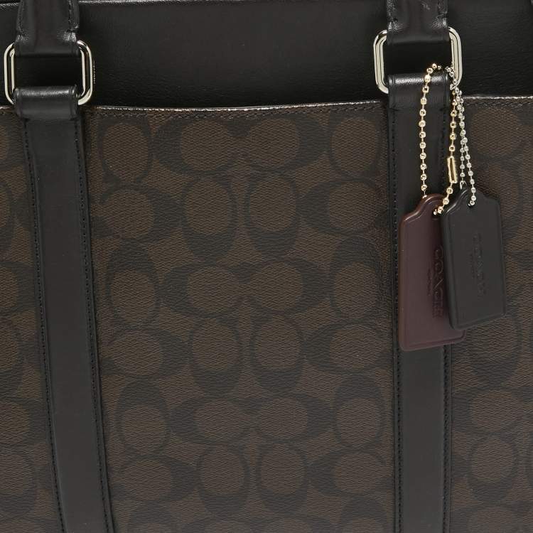 Pre Owned Coach Choco Brown Signature Coated Canvas Metropolitan Briefcase/Laptop Bag