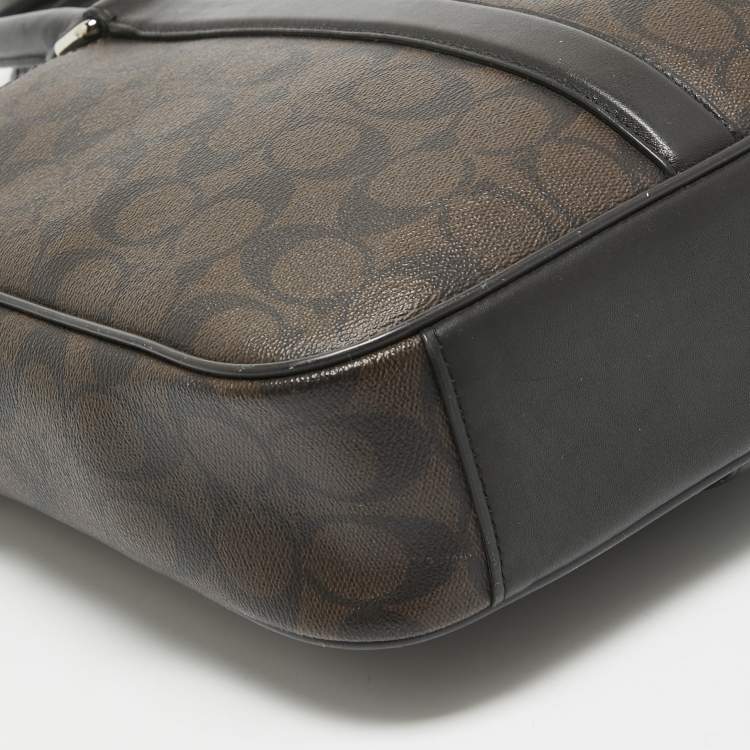 Pre Owned Coach Choco Brown Signature Coated Canvas Metropolitan Briefcase/Laptop Bag