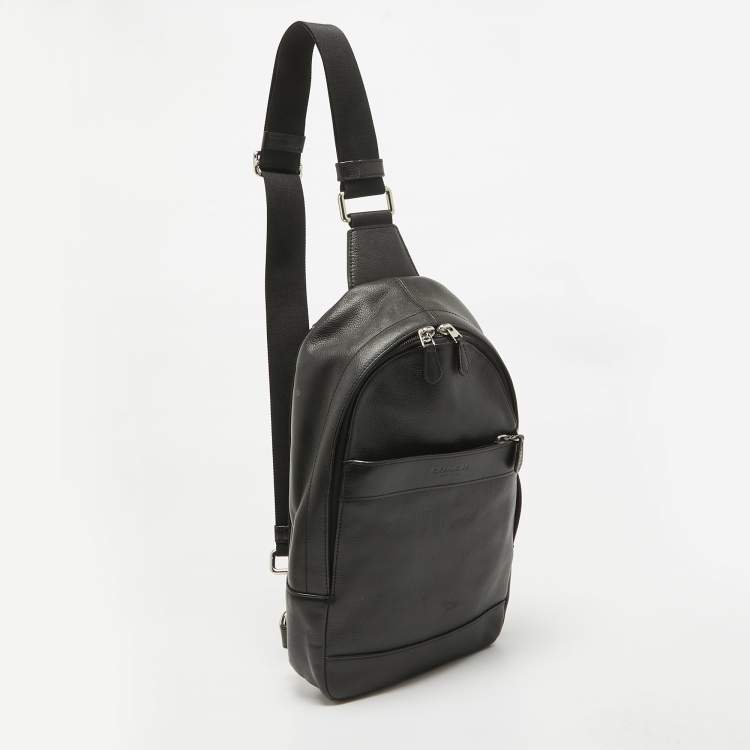 Pre Owned Coach Black Leather and Mesh Charles Sling Backpack