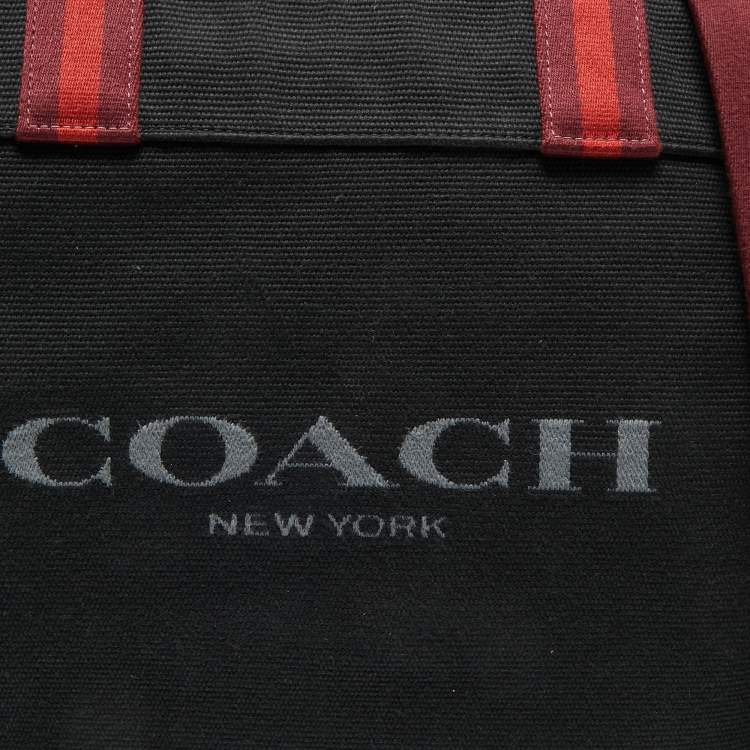 Pre Owned Coach Black/Burgundy Canvas Logo Tote
