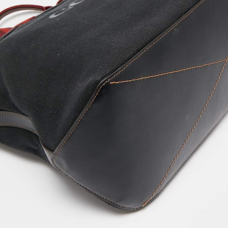 Pre Owned Coach Black/Burgundy Canvas Logo Tote