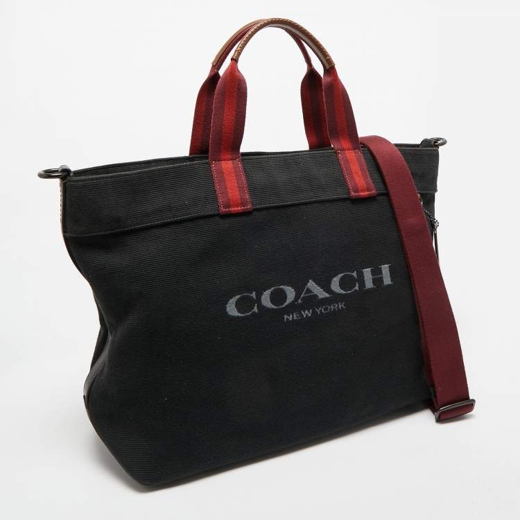 Pre Owned Coach Black/Burgundy Canvas Logo Tote
