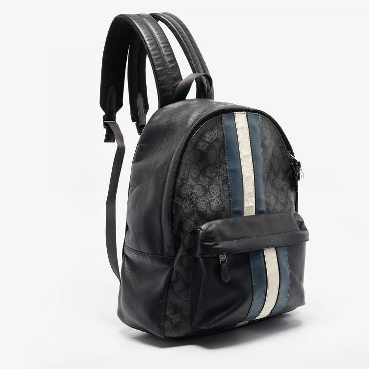 Pre Owned Coach Black Coated Canvas and Leather New Varsity Charles Backpack
