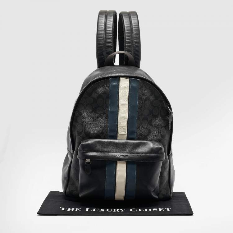 Pre Owned Coach Black Coated Canvas and Leather New Varsity Charles Backpack