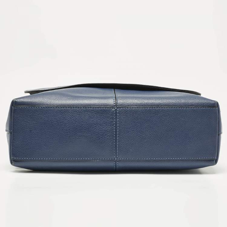 Pre Owned Coach Navy Blue Leather Charles Messenger Bag