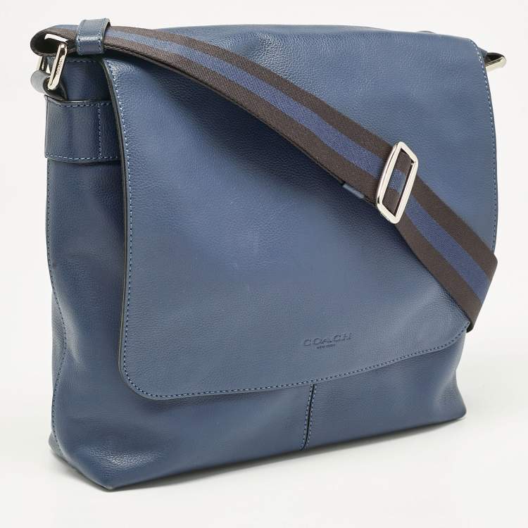 Pre Owned Coach Navy Blue Leather Charles Messenger Bag