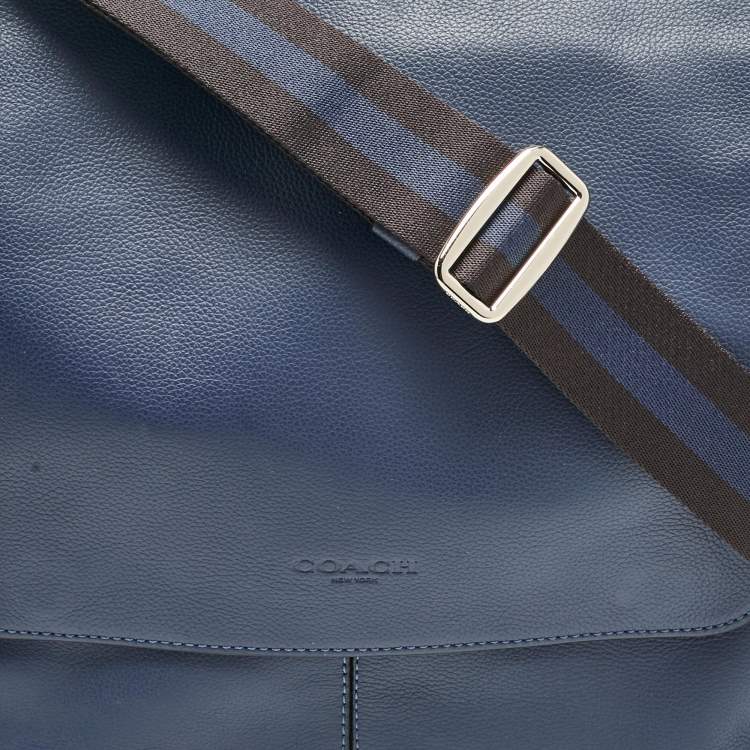Pre Owned Coach Navy Blue Leather Charles Messenger Bag