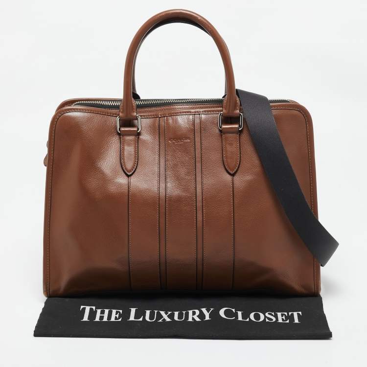 Pre Owned Coach Brown/Black Leather Bond Briefcase Bag