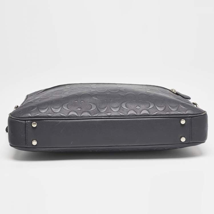 Pre Owned Coach Navy Blue Signature Embossed Leather Hudson Briefcase Laptop Bag