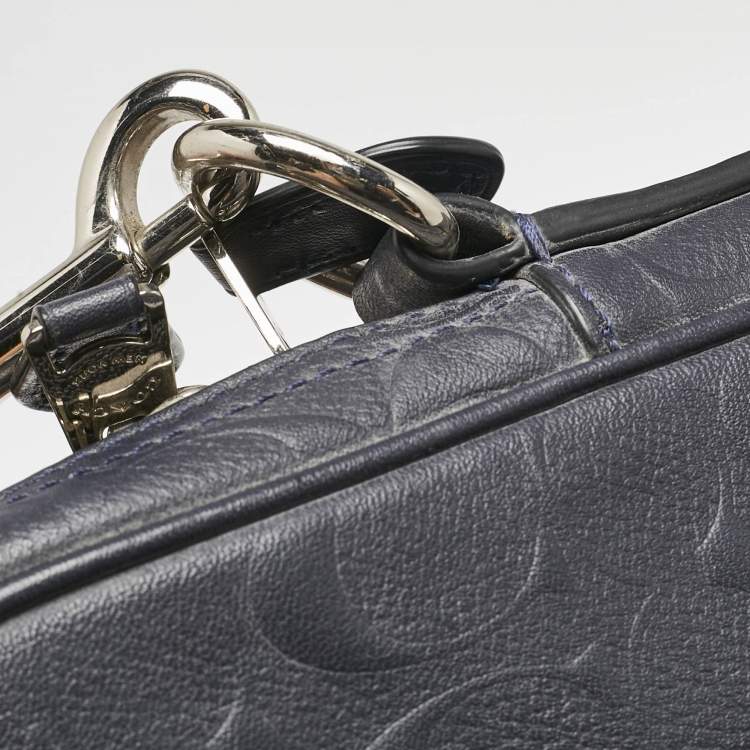 Pre Owned Coach Navy Blue Signature Embossed Leather Hudson Briefcase Laptop Bag