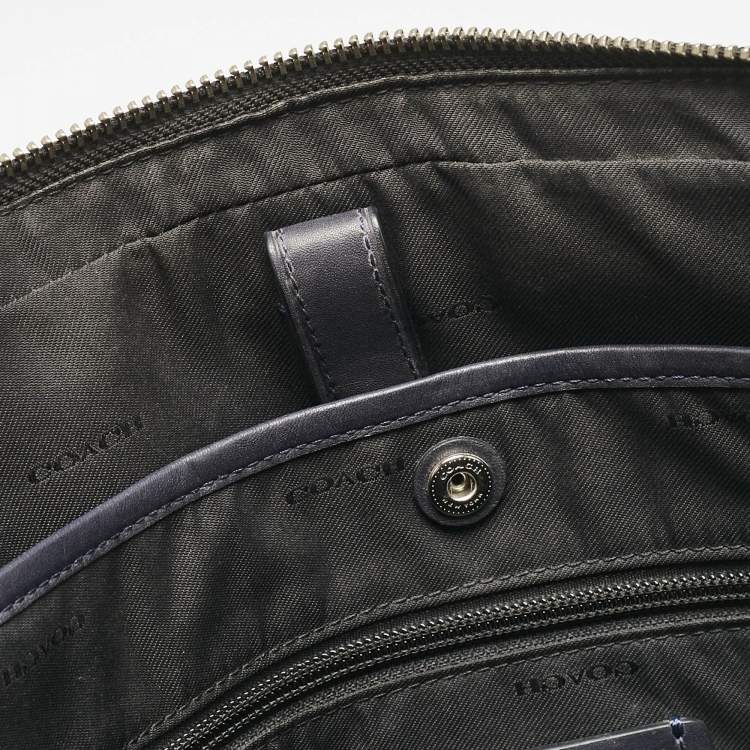 Pre Owned Coach Navy Blue Signature Embossed Leather Hudson Briefcase Laptop Bag