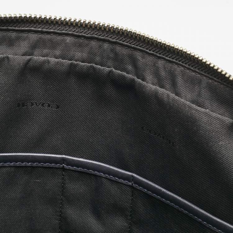 Pre Owned Coach Navy Blue Signature Embossed Leather Hudson Briefcase Laptop Bag
