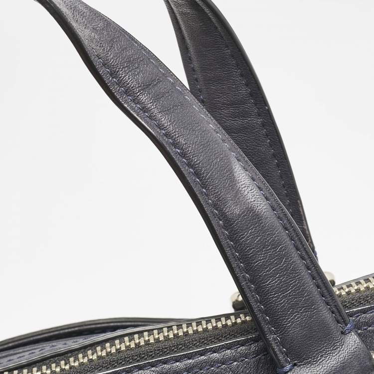 Pre Owned Coach Navy Blue Signature Embossed Leather Hudson Briefcase Laptop Bag