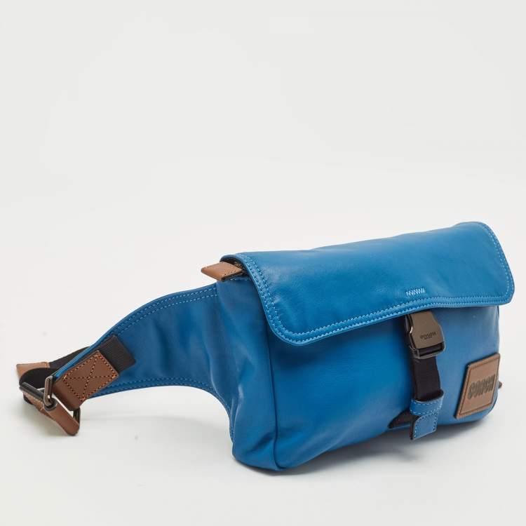 Pre Owned Coach Blue/Brown Leather Pacer Belt Bag