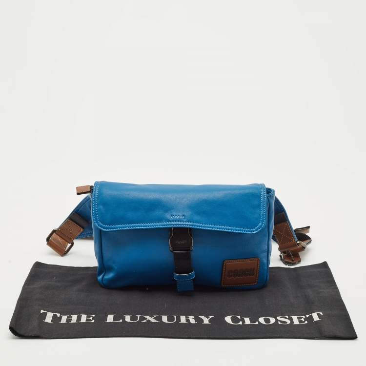 Pre Owned Coach Blue/Brown Leather Pacer Belt Bag